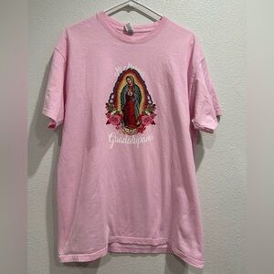 M&O Gold Our Lady of Guadalupe “Mi Morenita Guadalupana” Pink shirt sz Large